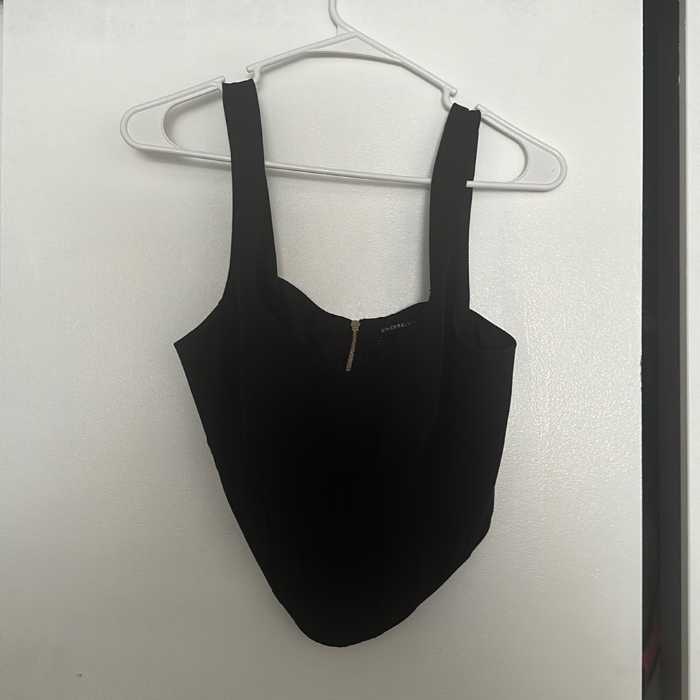 black corset top with ribbing and zipper